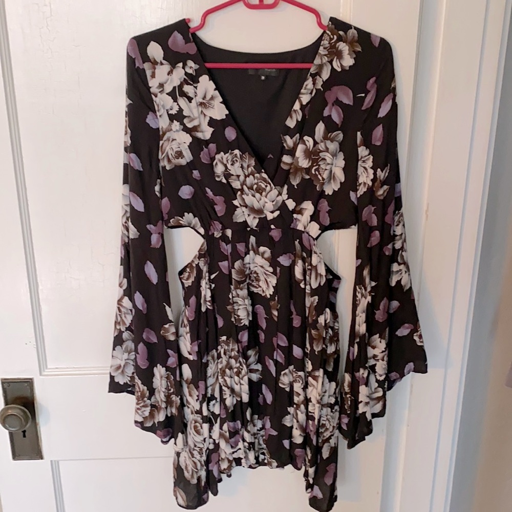 Black Floral Dress with Cutout